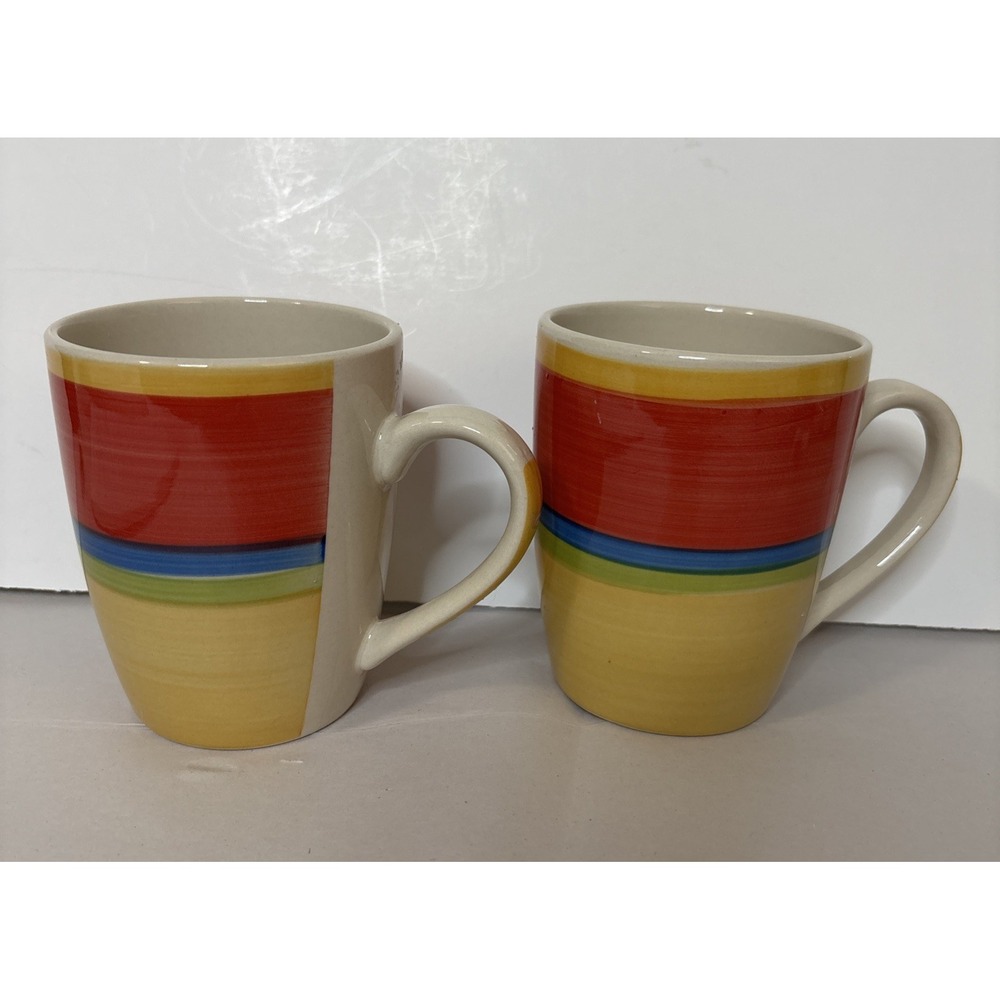 Royal Norfolk Stoneware Coffee Mugs "Mambo" Set Of 2 -4"-12oz Horizontal Stripes